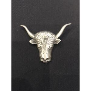 Vintage Signed AJR Co Longhorn Steer Cattle Pewter Brooch Pin